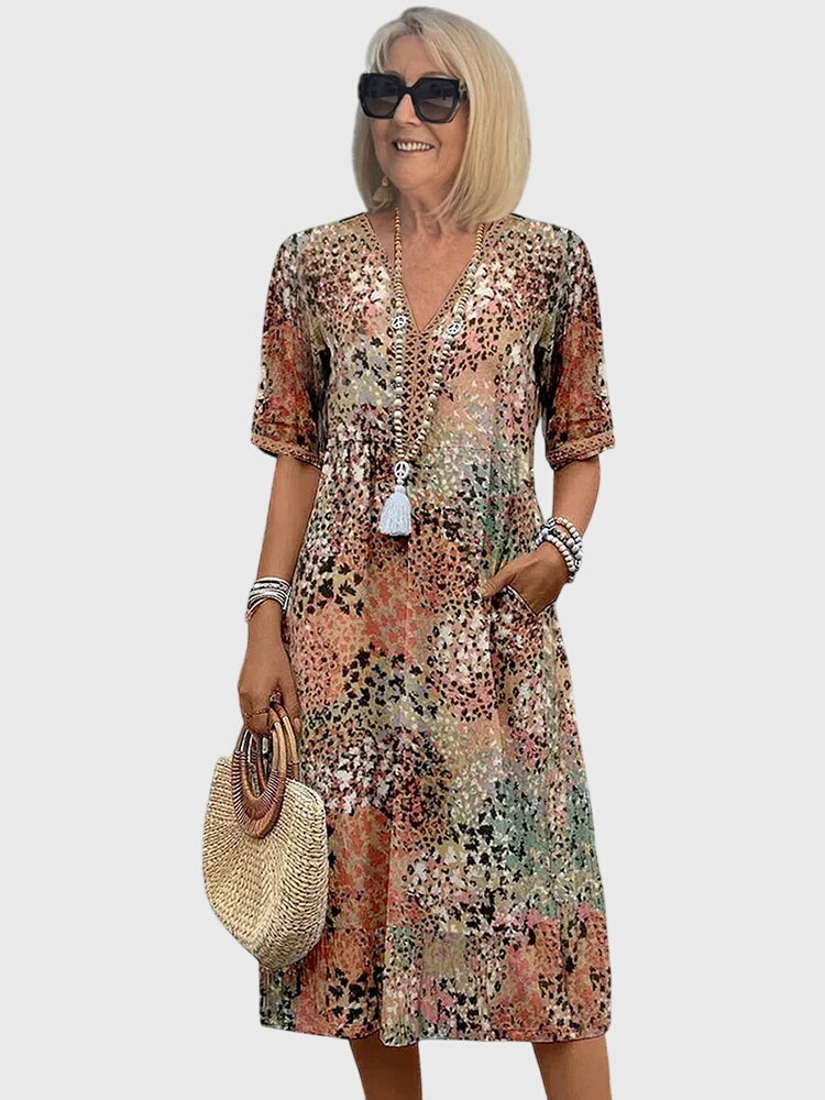 Vestido midi floral sin mangas con escote en V para mujer