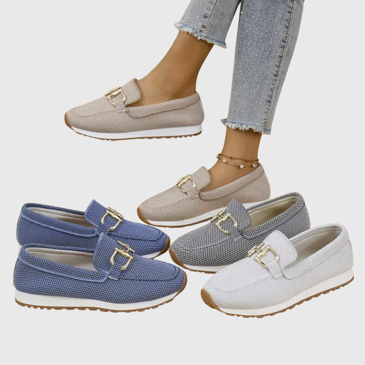 Women's Orthopedic Loafers Slip-On Cushioned Insole Rubber Outsole Metal Detail