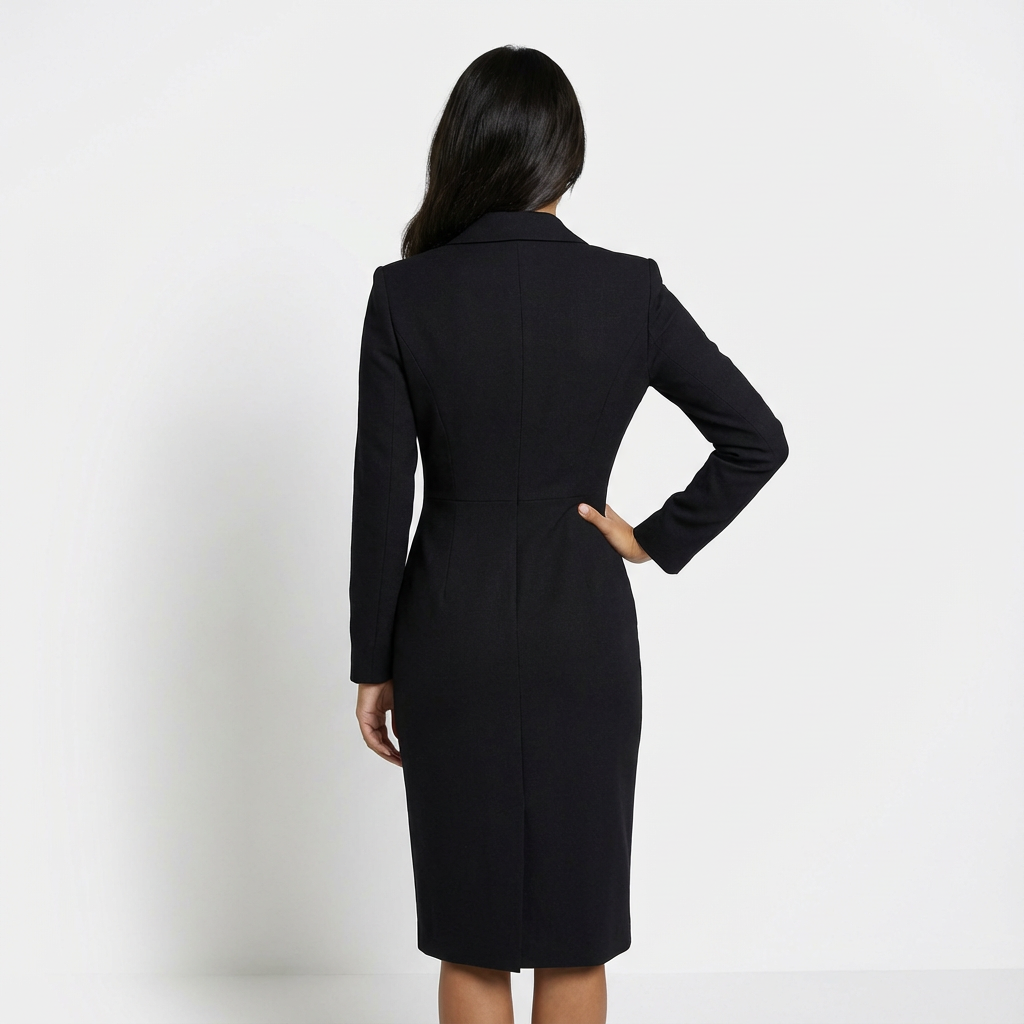 Women's Midi Dress Blazer Style Button-Up Long Sleeve Tailored Fit