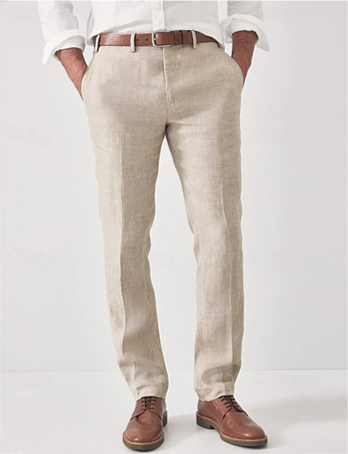 Pantalon en lin homme, taille élastique, style sarouel décontracté