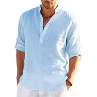 Camisa Henley para Hombre con Tapeta de Botones de Lino, Manga Larga con Presilla, Corte Regular