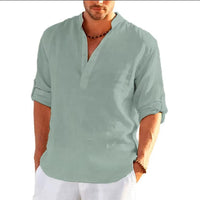 Camisa Henley para Hombre con Tapeta de Botones de Lino, Manga Larga con Presilla, Corte Regular