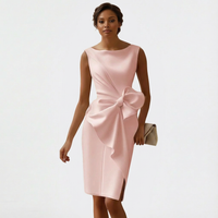 Robe midi femme sans manches à col rond avec nœud devant et coupe trapèze