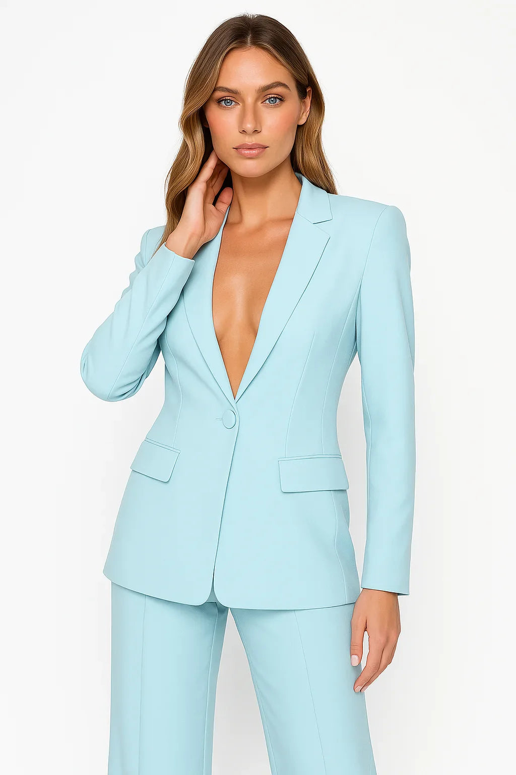 Ensemble femme 2 pièces blazer pantalon coupe droite manches longues – formel