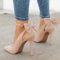 Zapatos de salón para mujer con lazo de satén, punta puntiaguda, tacón alto, para vestir formalmente