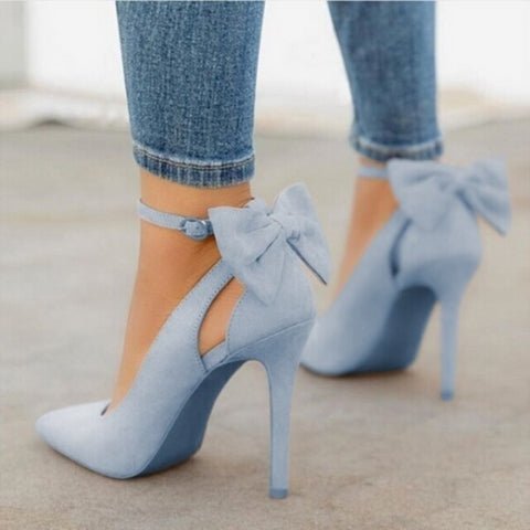 Zapatos de salón para mujer con lazo de satén, punta puntiaguda, tacón alto, para vestir formalmente