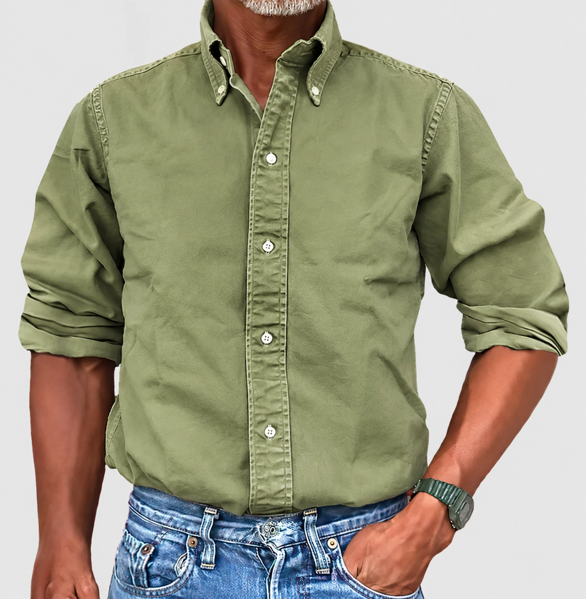 Camisa de algodón para hombre con lavado vintage y botones | Corte relajado