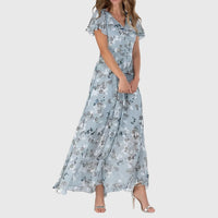 Women's Maxi Dress Floral Short Sleeve V-Neck Flowy