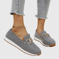 Women's Orthopedic Loafers Slip-On Cushioned Insole Rubber Outsole Metal Detail