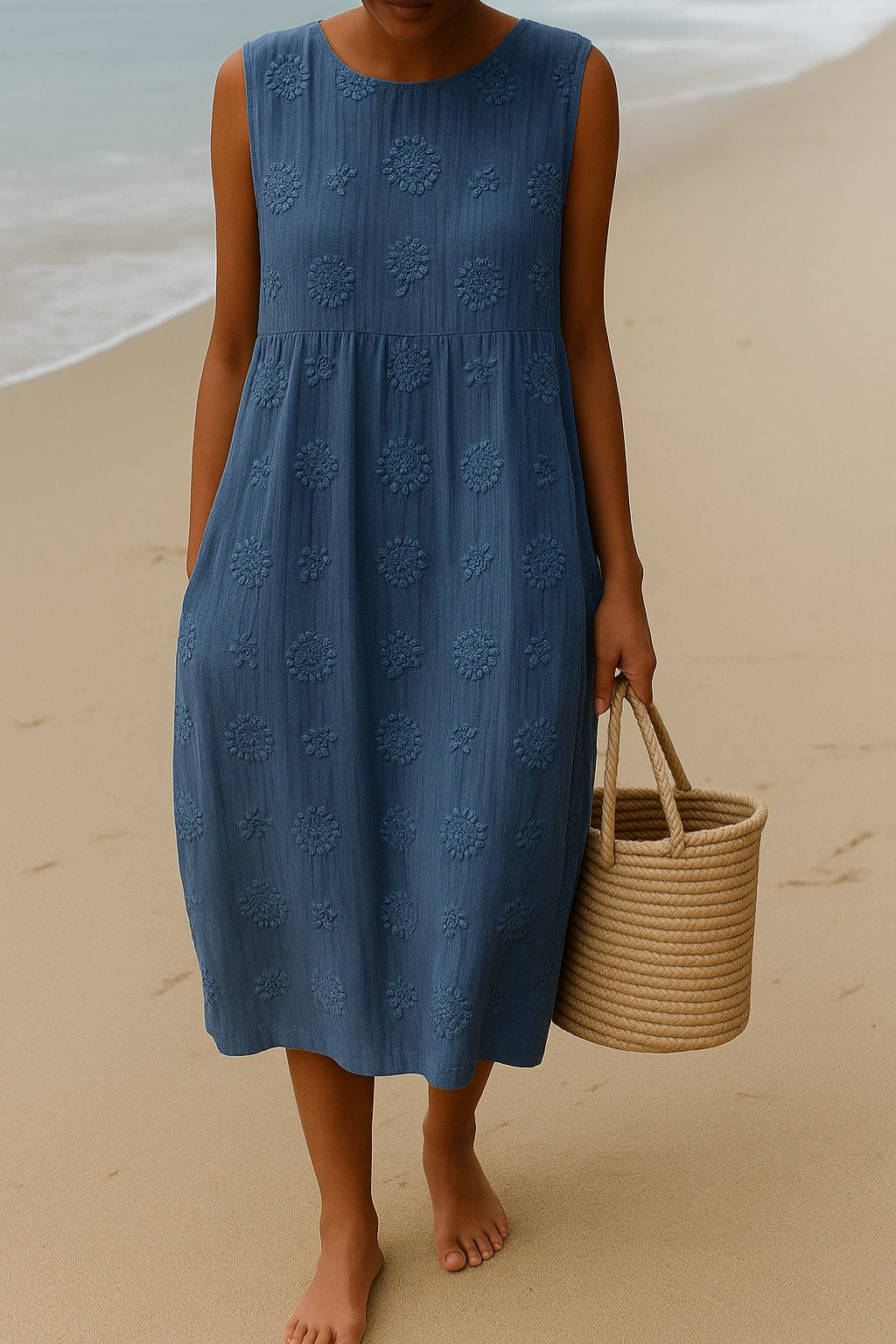 Floral Appliqué Women's Midi Sleeveless Dress Hero