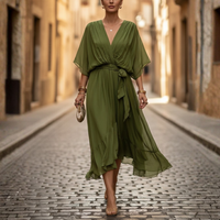 Robe longue à manches courtes en mousseline pour femmes