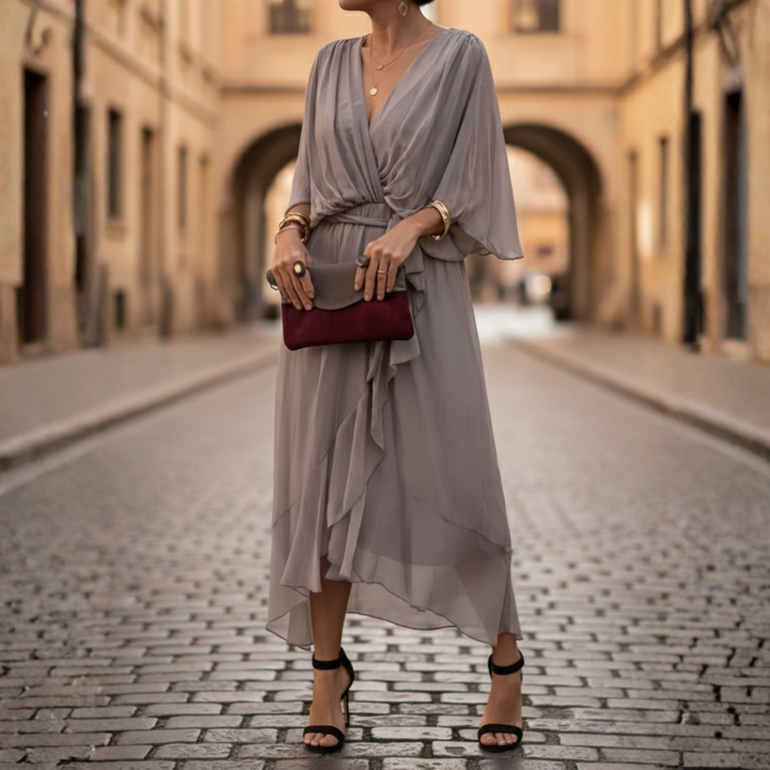 Robe longue à manches courtes en mousseline pour femmes