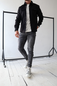Chaqueta overshirt para hombre con botones, manga larga, bolsillo en el pecho, ajuste regular
