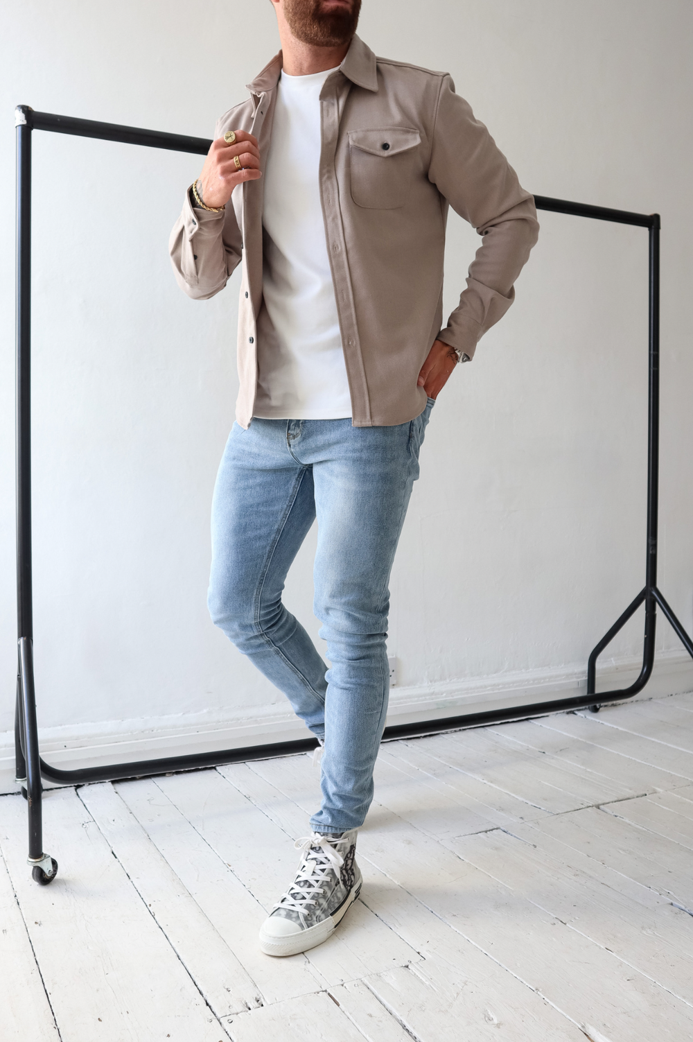 Chaqueta overshirt para hombre con botones, manga larga, bolsillo en el pecho, ajuste regular