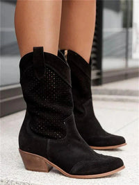 Bottes de cow-boy pour femmes, mi-mollet, fermeture éclair latérale, bout fermé