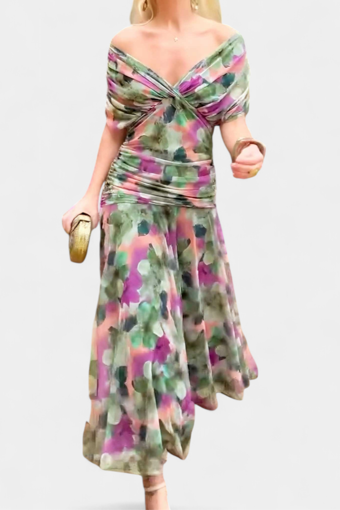 Robe femme à manches longues florale pour cérémonie