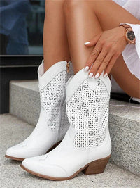 Bottes de cow-boy pour femmes, mi-mollet, fermeture éclair latérale, bout fermé