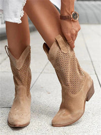 Bottes de cow-boy pour femmes, mi-mollet, fermeture éclair latérale, bout fermé