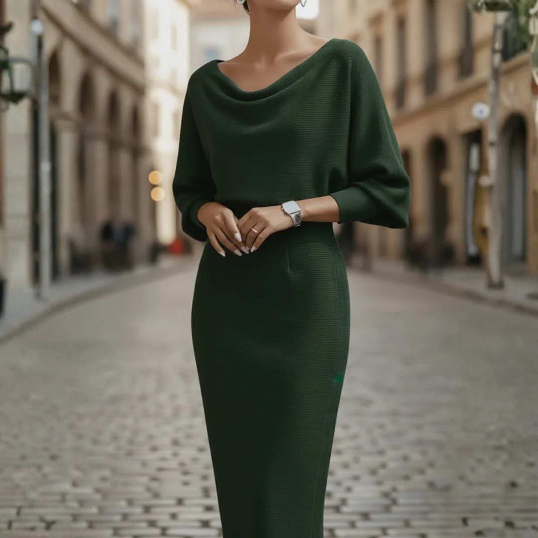 Vestido elegante de tela suave para mujer con escote ancho