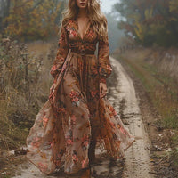 Women's Maxi Dress Chiffon Embroidered Floral Sleeveless Round Neck Elastic Waist – Casual Occasion