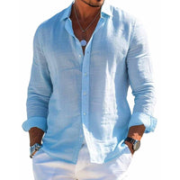 Chemise homme en lin à manches courtes, coupe régulière, boutonnée