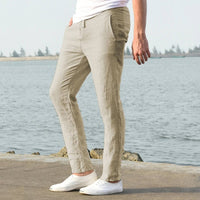 Men's Breathable Lightweight Linen Pants | Color-Block Side