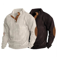 Men's Button Neck Pullover Sweater | Elbow Patches Classic Knit View 13