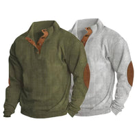 Men's Button Neck Pullover Sweater | Elbow Patches Classic Knit View 14