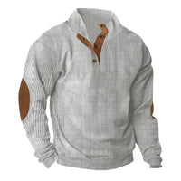Men's Button Neck Pullover Sweater | Elbow Patches Classic Knit View 17