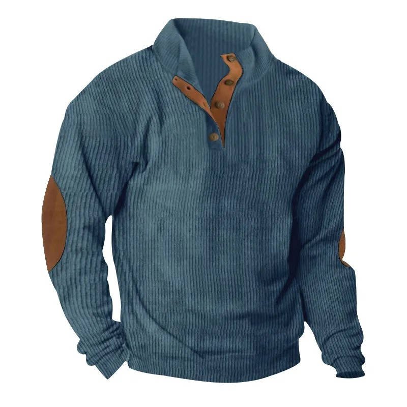 Men's Button Neck Pullover Sweater | Elbow Patches Classic Knit View 18