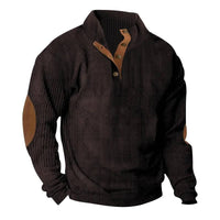 Men's Button Neck Pullover Sweater | Elbow Patches Classic Knit View 21