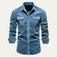 Men's Casual Button Down Corduroy Shirt | Dual Chest Pocket Back