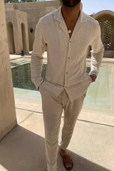Conjunto de camisa casual para hombre con cuello cubano y pantalones