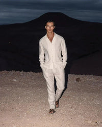 Men's Casual Cuban Collar Shirt & Trouser Set Front
