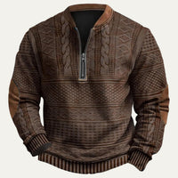 Men's Casual Half Zip Sweater | Patterned Elbow Patches Detail
