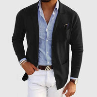 Men's Casual Knit Blazer Jacket | Patch Pocket Smart Close Up