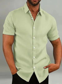 Men's Casual Linen Shirt | Contrast Collar Short Sleeve Close Up