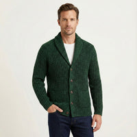 Men's Chunky Knit Shawl Collar Cardigan | Cable-Knit Winter Close Up