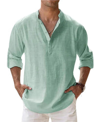 Men's Classic Comfort Shirt | Henley Collarless Relaxed Fit Full