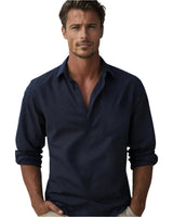 Chemise classique confortable pour homme | Coupe décontractée à col Henley sans col