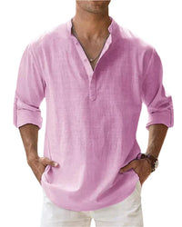 Men's Classic Comfort Shirt | Henley Collarless Relaxed Fit Lifestyle
