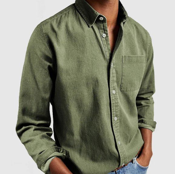 Men's Classic Denim Button Shirt Top Detail