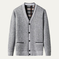 Men's Classic Soft Knit Button Cardigan Sweater | Plaid Lined Back