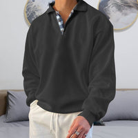 Men's Classic V-Neck Comfort Sweater | Plaid Collar Knit Fit Front