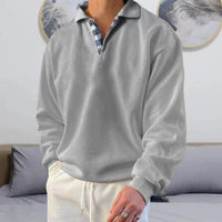 Men's Classic V-Neck Comfort Sweater | Plaid Collar Knit Fit Side