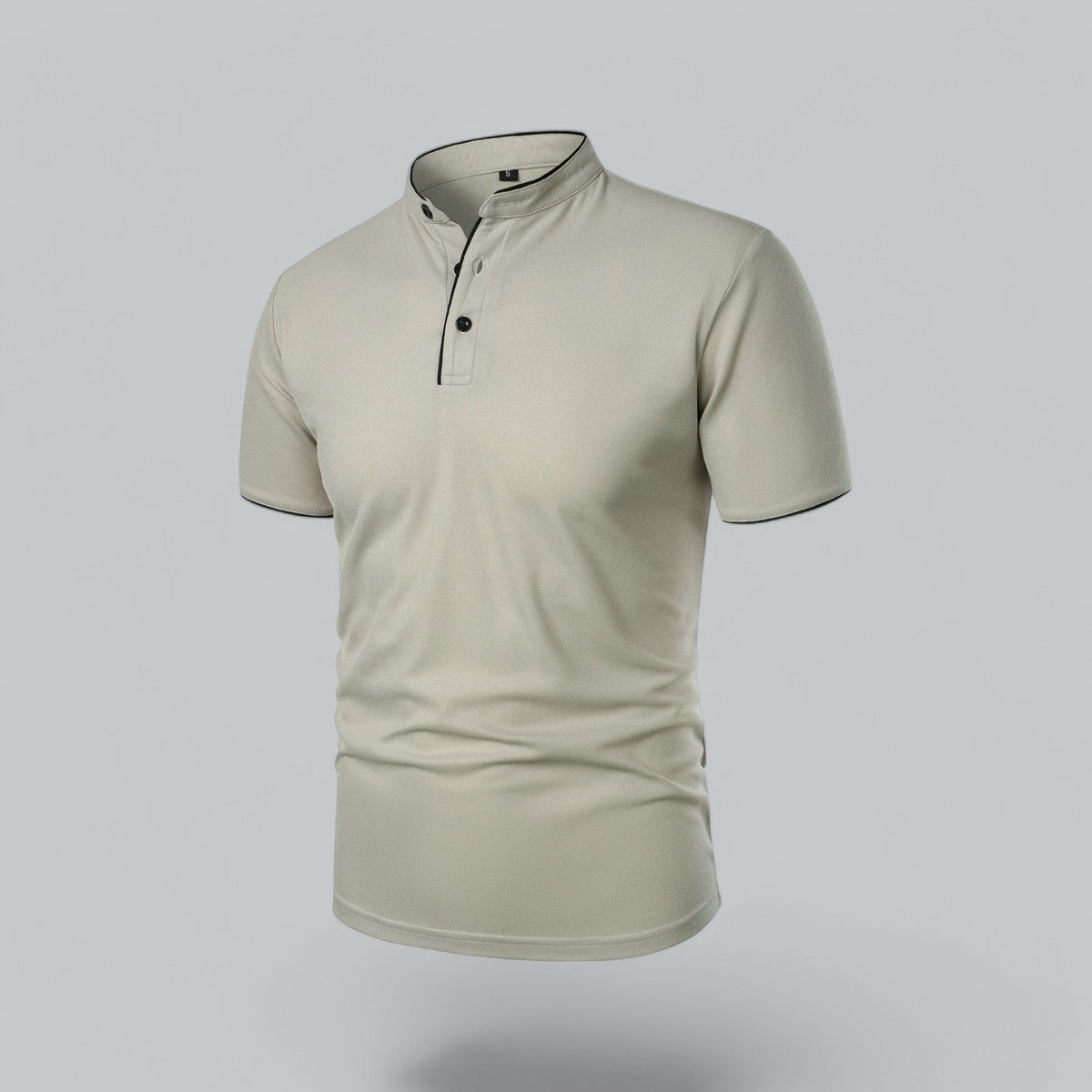 Men's Collarless Polo Top | Mandarin Trim Close Up