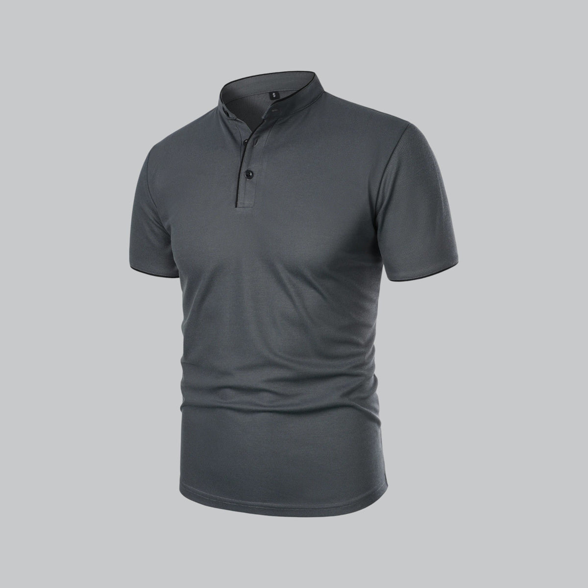 Men's Collarless Polo Top | Mandarin Trim Full