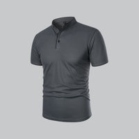 Men's Collarless Polo Top | Mandarin Trim Full