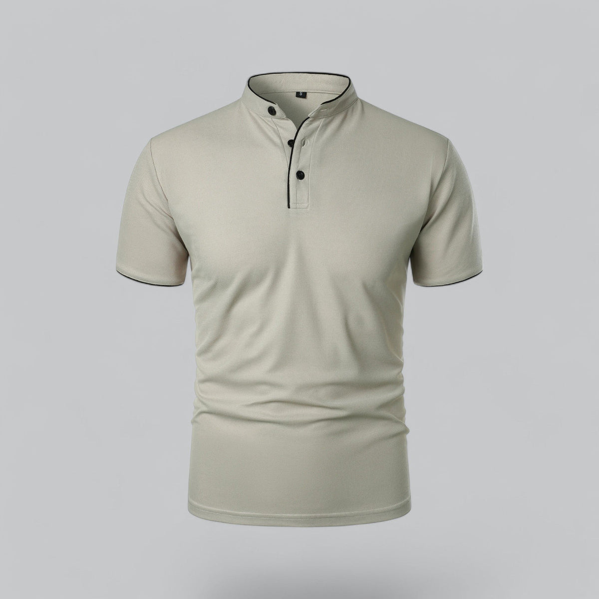 Men's Collarless Polo Top | Mandarin Trim Side