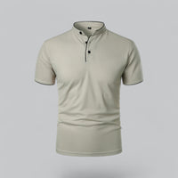 Men's Collarless Polo Top | Mandarin Trim Side